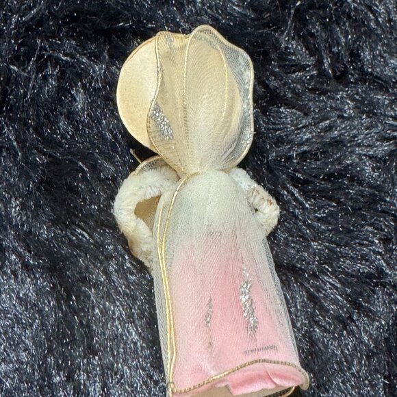 Vintage Angel Ornament With Violin & Pink Sheer Glitter Dress Handmade Japan - Picture 3 of 5